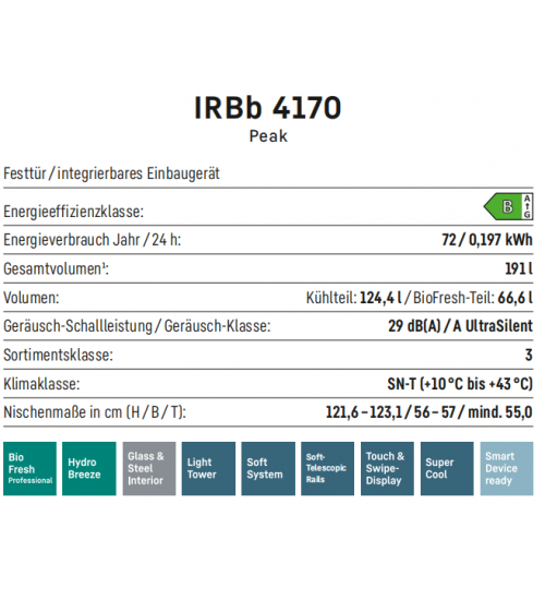 LIEBHERR利勃海尔 IRBb 4170  生物养鲜 嵌入式单门冰箱